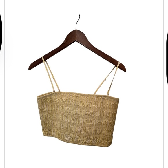 NEW A new Day Pastel Yellow smocked crop tube top, size small - Picture 3 of 7